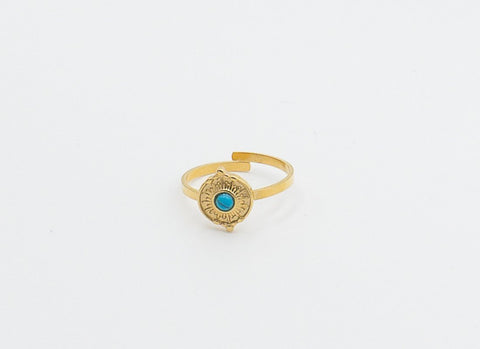 Bague circulaire dorée pierre turquoise - Annaé Paris