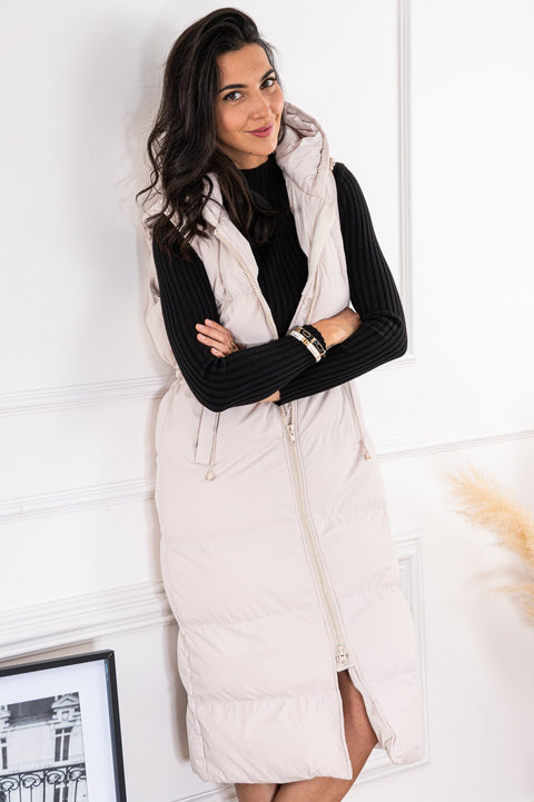 Doudoune longue sans manches beige - Annaé Paris